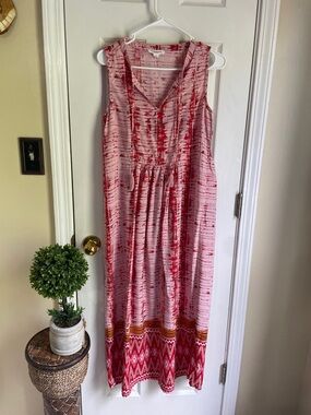 beachlunchlounge Pink & Red Boho Western Indie Maxi Dress